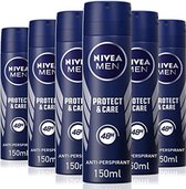 NIVEA MEN Protect & Care Déodorant Spray - 6 x 150 ml - Pack économique