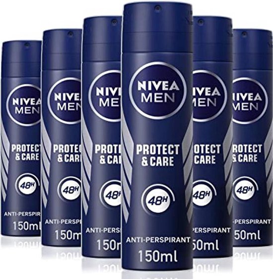 NIVEA MEN Protect & Care Deodorant Spray - 48 uur bescherming - Mild en verzorgend - Alcoholvrij - Ingrediënten van NIVEA crème - 6 x 150 ml
