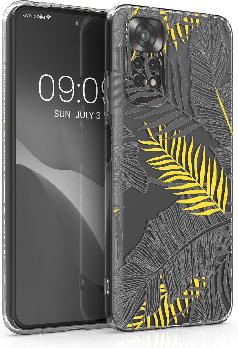 kwmobile telefoonhoesje voor Xiaomi Redmi Note 11 / Note 11S - Hoesje voor smartphone in geel / grijs / transparant - Jungle design
