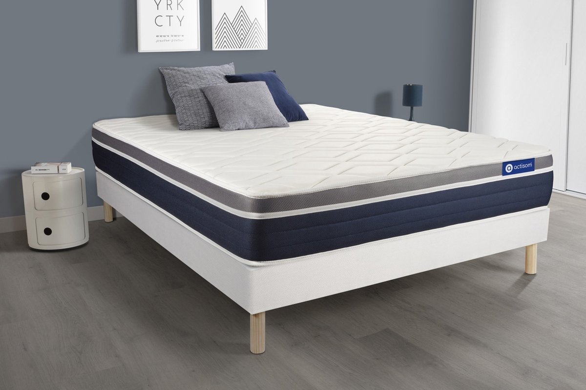 Complete boxspring met matras tweepersoons- Actisom Actiflex confort wit - Pocketveren en traagschuim - 140 x 220 cm