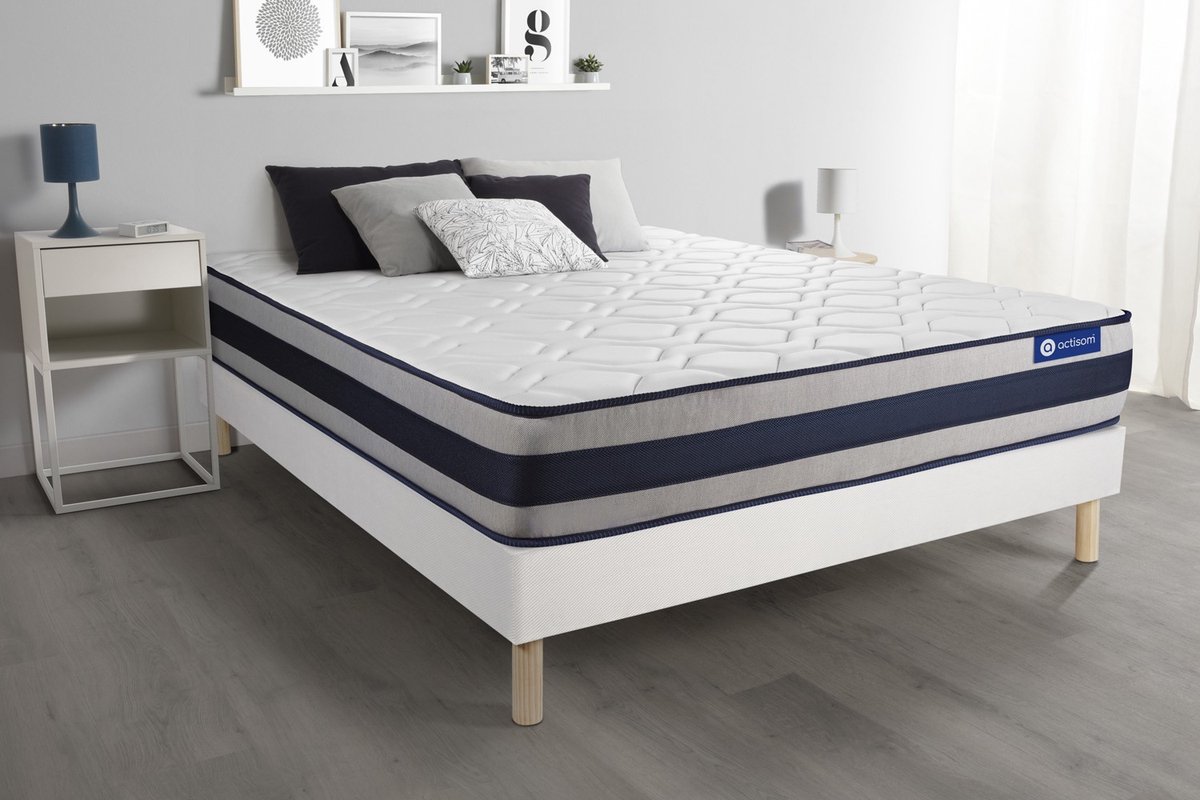 Complete boxspring met matras tweepersoons- Actisom Actilatex ergo wit - Latex en traagschuim - 180 x 210 cm