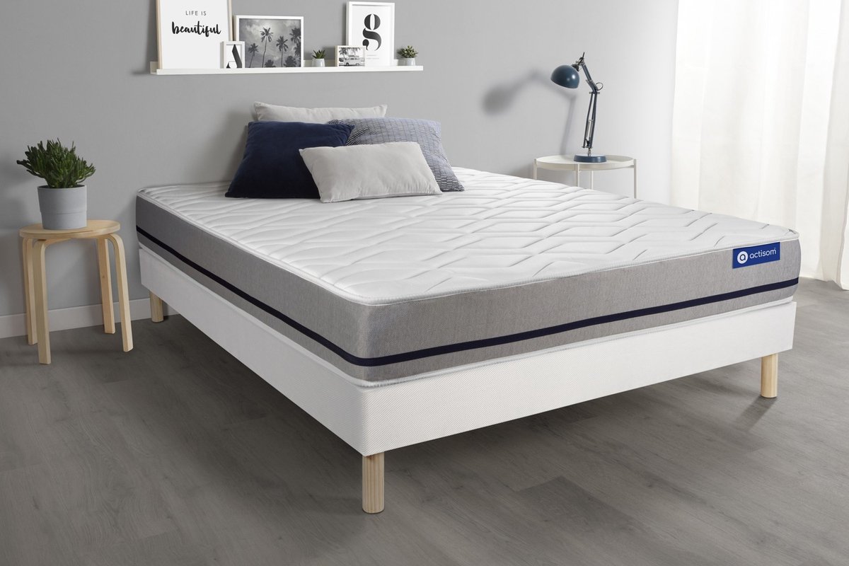 Complete boxspring met matras tweepersoons- Actisom Actimemo soft wit - Traagschuim - 160 x 210 cm