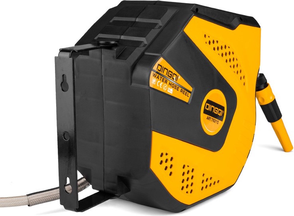 FlinQ Tuinslanghaspel 20M - Automatische oprol functie - 180° draaibaar - 9 sproeistanden
