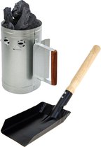 BBQ briketten/houtskool starter met houten handvat 27 cm - Met kolenschep zwart 37 cm