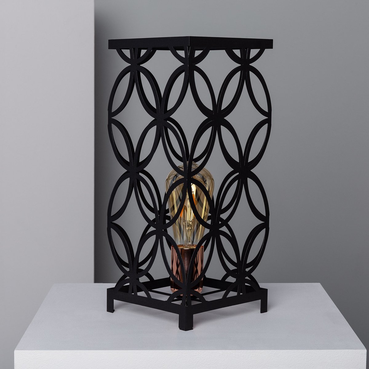 Bussandri - Klassieke Tafellamp - Metaal - E27 - L:15cm - Voor Binnen - Woonkamer - Eetkamer - Slaapkamer - Tafellampen - Zwart