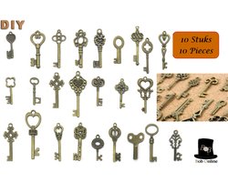 Bob Online ™ - 10 Stuks – Medium - Gemengde Ontwerpen – Vintage Sleutels – Vintage Decoratie Sleutels – Diverse Medium Oude Sleutels – Antieke Sleutels Zink Legering – Sleutel Charms – Doe-het-zelf Antieke Sleutels – Medium Vintage Keys – Antique Key