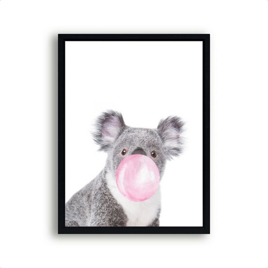 Poster Koala met roze kauwgom / Kauwgombel / 50x40cm