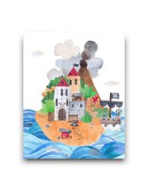 Schilderij  Piraten schat eiland met panter en map midden - piraten thema / Dieren / 50x40cm