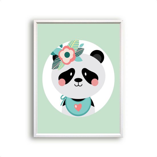 Poster Panda met bloemetje - Groen / Jungle / Safari / 30x21cm