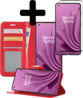 Hoesje Geschikt voor OnePlus 10 Pro Hoesje Book Case Hoes Wallet Cover Met Screenprotector - Hoes Geschikt voor OnePlus 10 Pro Hoesje Bookcase Hoes - Rood