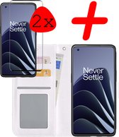 Hoes Geschikt voor OnePlus 10 Pro Hoesje Bookcase Hoes Flip Case Book Cover Met 2x Screenprotector - Hoesje Geschikt voor OnePlus 10 Pro Hoes Book Case Hoesje - Wit