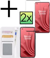 Hoes Geschikt voor OnePlus 10 Pro Hoesje Book Case Hoes Flip Cover Wallet Bookcase Met 2x Screenprotector - Wit
