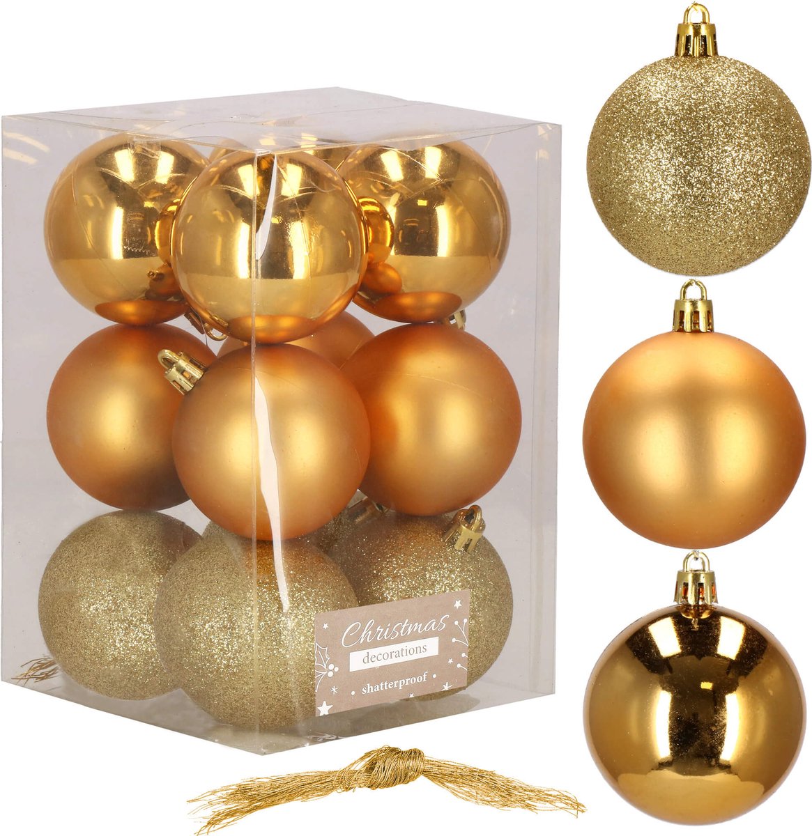 Springos Kerstballen | Kerstversiering | Onbreekbaar | 12 stuks | 6 cm | Goud