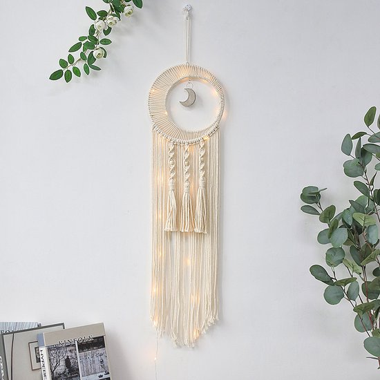 Grote Boho Dromenvanger Bruin - Wanddecoratie Met Turkoois Hanger - 66 Cm