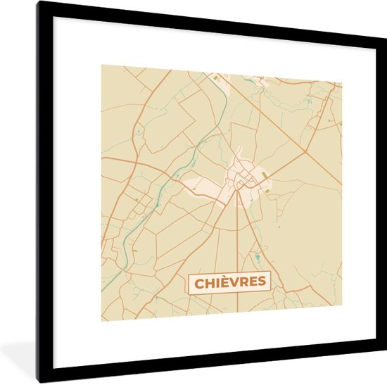 Fotolijst incl. Poster - België - Stadskaart - Plattegrond - Kaart - Chièvres - 40x40 cm - Posterlijst