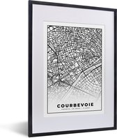 Fotolijst incl. Poster Zwart Wit- Kaart - Stadskaart - Frankrijk - Courbevoie - Plattegrond - Zwart wit - 30x40 cm - Posterlijst