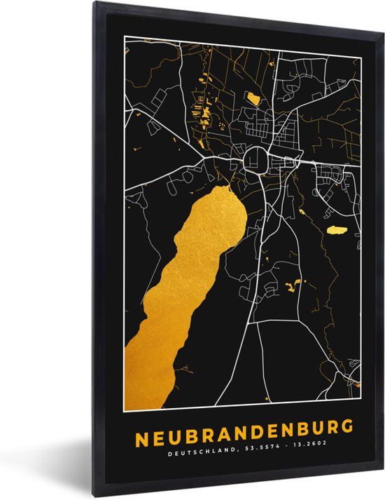 Fotolijst incl. Poster - Goud – Duitsland – Plattegrond – Gold – Stadskaart – Kaart – Neubrandenburg - 80x120 cm - Posterlijst