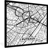 Fotolijst incl. Poster Zwart Wit- Kaart - Puteaux - Plattegrond - Frankrijk - Stadskaart - Zwart wit - 40x40 cm - Posterlijst