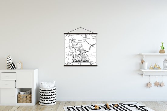 Porte-affiche avec affiche - Affiche scolaire - Sindelfingen - Plan d'étage - Carte - Plan de la ville - 60x60 cm - Lattes noires