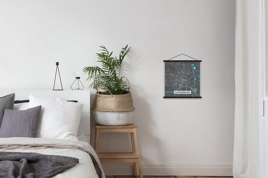 Posterhanger incl. Poster 40x40 cm - Schoolplaat - Stadskaart – Plattegrond – Duitsland – Blauw – Oldenburg – Kaart - Textielposter - Zwarte latten - Stadskaart
