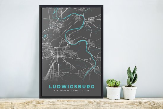 Cadre photo avec affiche - Plan de la ville - Ludwigsburg - Allemagne - Plan - Carte - 40x60 cm - Cadre pour affiche