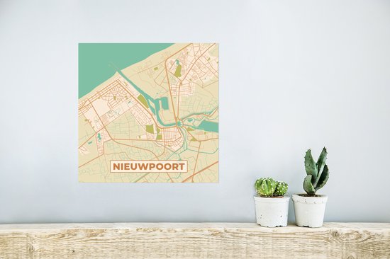 Poster Map - Plan d'étage - Plan de la ville - Vintage - Nieuwpoort - 30x30 cm
