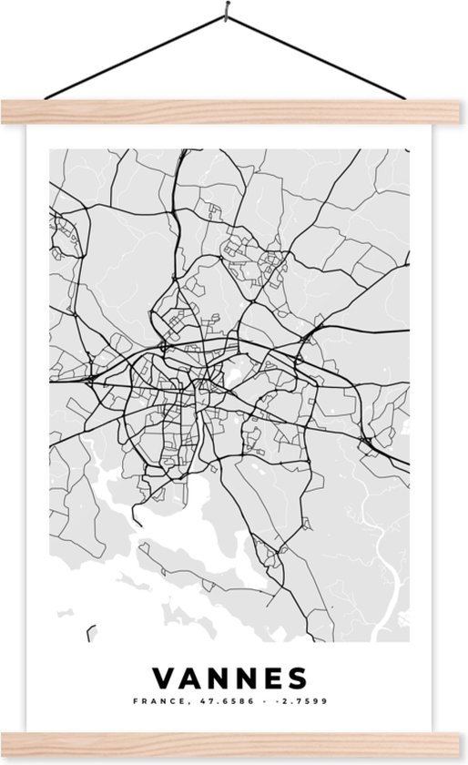 Porte-affiche avec affiche - Affiche scolaire - Plan de la ville - France - Carte - Vannes - Carte - 40x60 cm - lattes vierges