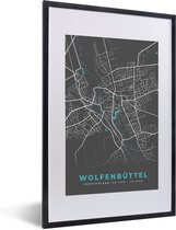 Fotolijst incl. Poster - Stadskaart – Plattegrond – Duitsland – Blauw – Wolfenbüttel – Kaart - 40x60 cm - Posterlijst