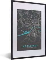 Fotolijst incl. Poster - Duitsland – Blauw – Ingolstadt – Stadskaart – Kaart – Plattegrond - 40x60 cm - Posterlijst