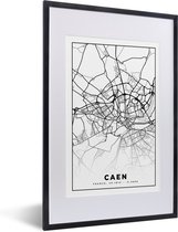 Fotolijst incl. Poster Zwart Wit- Kaart - Caen - Stadskaart - Frankrijk - Plattegrond - Zwart wit - 40x60 cm - Posterlijst