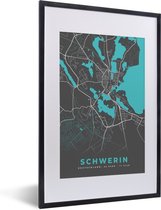 Fotolijst incl. Poster - Duitsland – Blauw – Schwerin – Stadskaart – Kaart – Plattegrond - 40x60 cm - Posterlijst