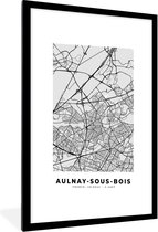 Fotolijst incl. Poster - Kaart - Stadskaart - Aulnay-sous-Bois - Plattegrond - Frankrijk - 60x90 cm - Posterlijst