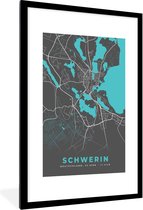 Fotolijst incl. Poster - Duitsland – Blauw – Schwerin – Stadskaart – Kaart – Plattegrond - 80x120 cm - Posterlijst