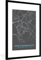 Fotolijst incl. Poster - Stadskaart – Kaart – Grevenbroich – Blauw – Duitsland – Plattegrond - 80x120 cm - Posterlijst
