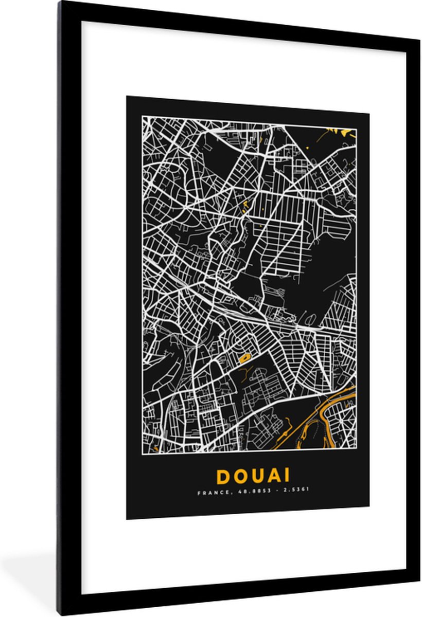 Fotolijst incl. Poster - Frankrijk - Douai - Stadskaart - Kaart - Plattegrond - 80x120 cm - Posterlijst