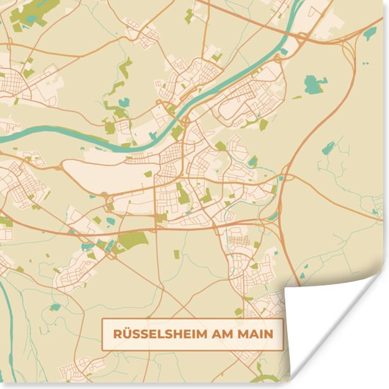 Poster Plattegrond - Rüsselsheim am Main - Kaart - Vintage - Stadskaart ...