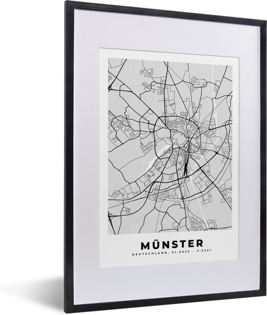 Fotolijst incl. Poster - Plattegrond - Duitsland - Münster - Kaart - Stadskaart - 30x40 cm - Posterlijst