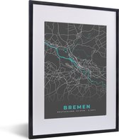 Fotolijst incl. Poster - Duitsland – Blauw – Bremen – Stadskaart – Kaart – Plattegrond - 30x40 cm - Posterlijst