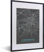 Fotolijst incl. Poster - Stadskaart – Chemnitz – Genk – Blauw – Duitsland – Plattegrond - 30x40 cm - Posterlijst