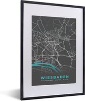 Fotolijst incl. Poster - Stadskaart – Plattegrond – Duitsland – Blauw – Wiesbaden – Kaart - 30x40 cm - Posterlijst