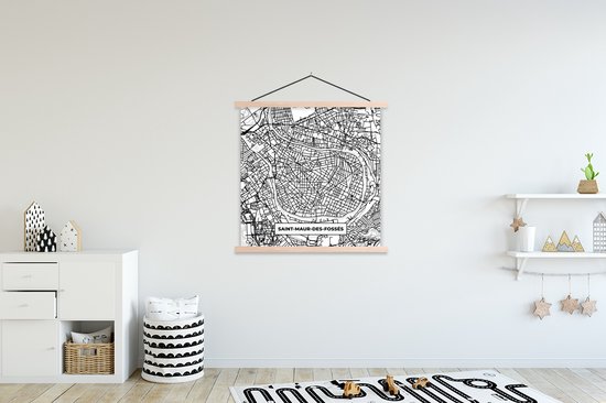 Porte-affiche avec affiche - Affiche scolaire - Carte - Carte - France - Saint-Maur-des-Fossés - Plan de la ville - Zwart et blanc - 120x120 cm - Lattes vierges