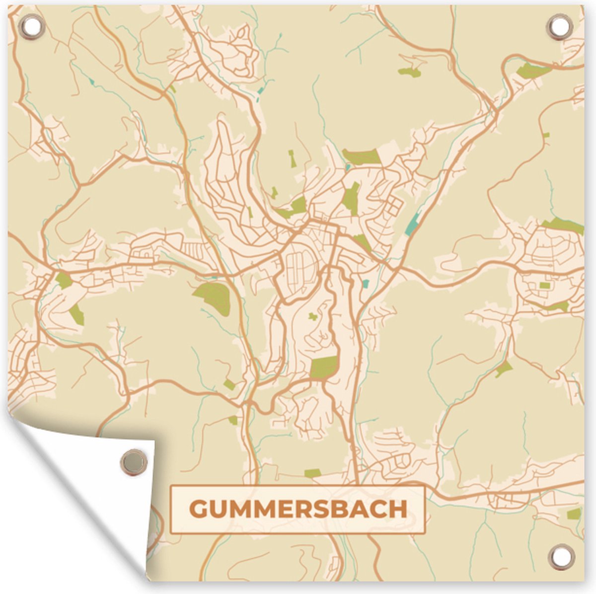 Tuindoek Plattegrond - Gummersbach - Stadskaart - Vintage - Kaart - 100x100 cm