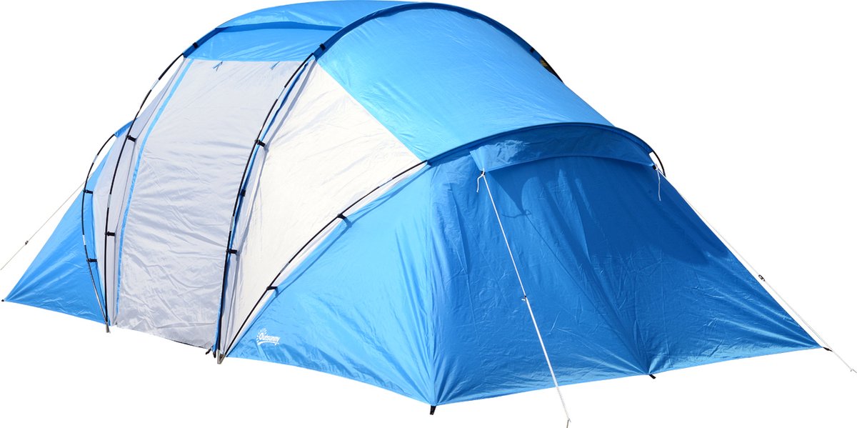 Outsunny Campingtent met 2 slaapcabines, familietent, tunneltent, 4-6 personen, blauw A20-044