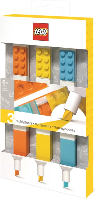 Lego 3 Pack Highlighters; Orange, Yellow, Azur - LEGO