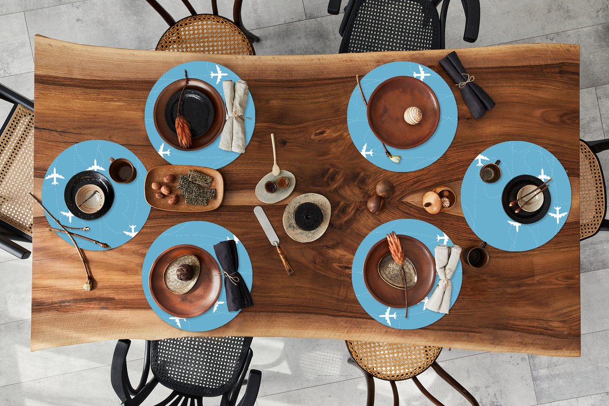 Ronde placemats - Onderlegger - Placemats rond - Vliegtuig - Hartje - Patronen - 6 stuks