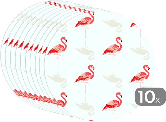 Sets de table ronds - Dessous de verre - Napperons de table ronds - Flamingo - Animaux - Motifs - 10 pièces