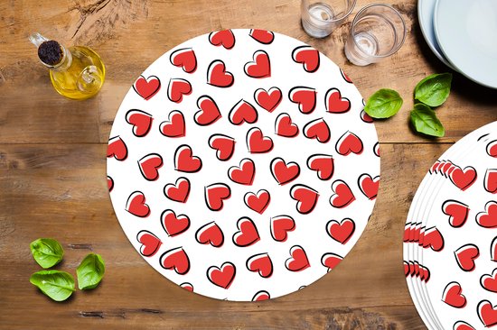 Sets de table ronds - Dessous de verre - Napperons ronds - Valentine - Coeur - Motif - 6 pièces