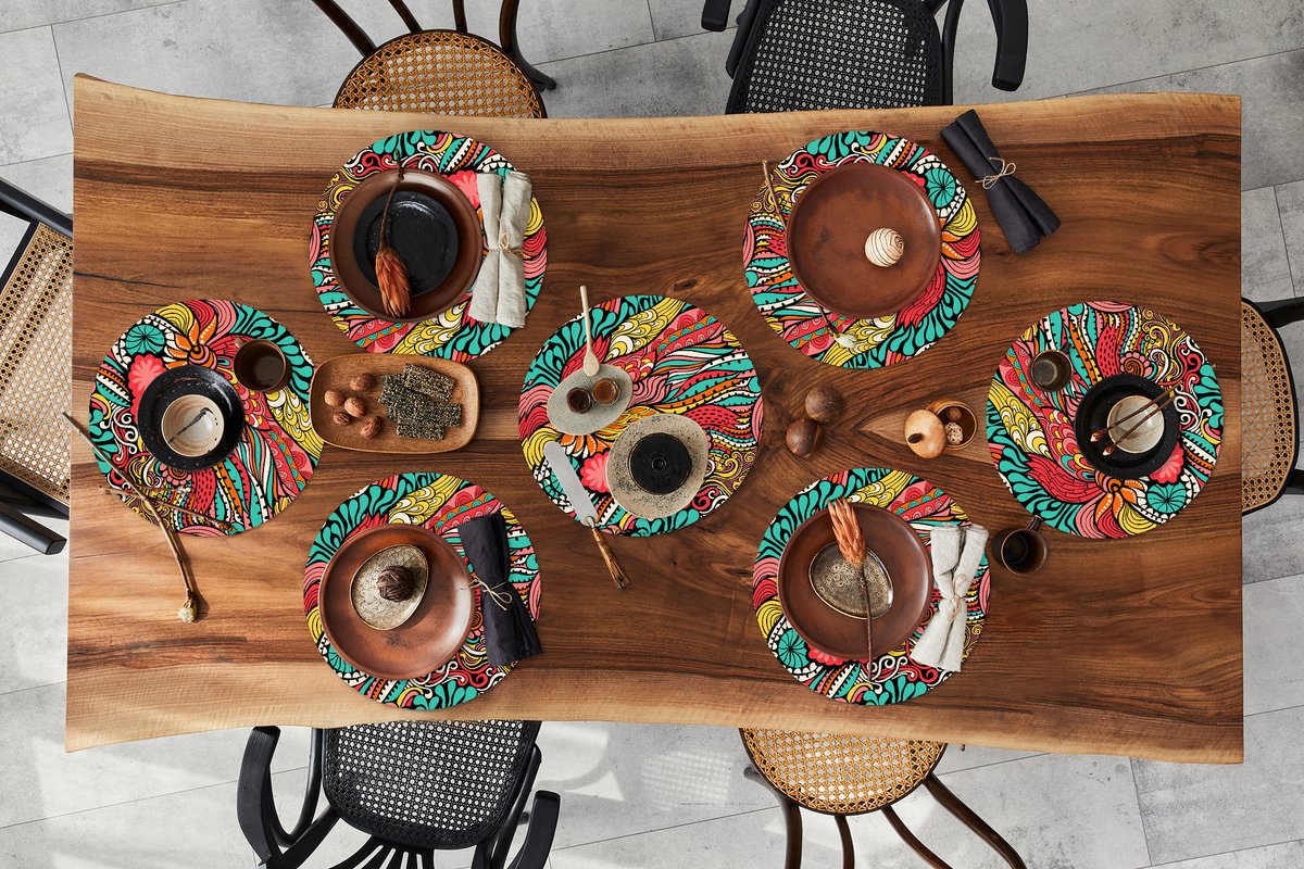 Ronde placemats - Onderlegger - Placemats rond - Bohemian - Patronen - Bloemen - 8 stuks