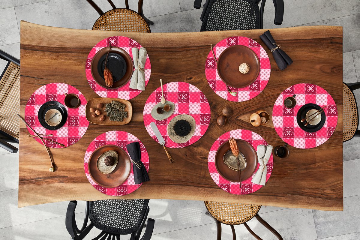 Ronde placemats - Onderlegger - Placemats rond - Roze - Patronen - Bloemen - 8 stuks