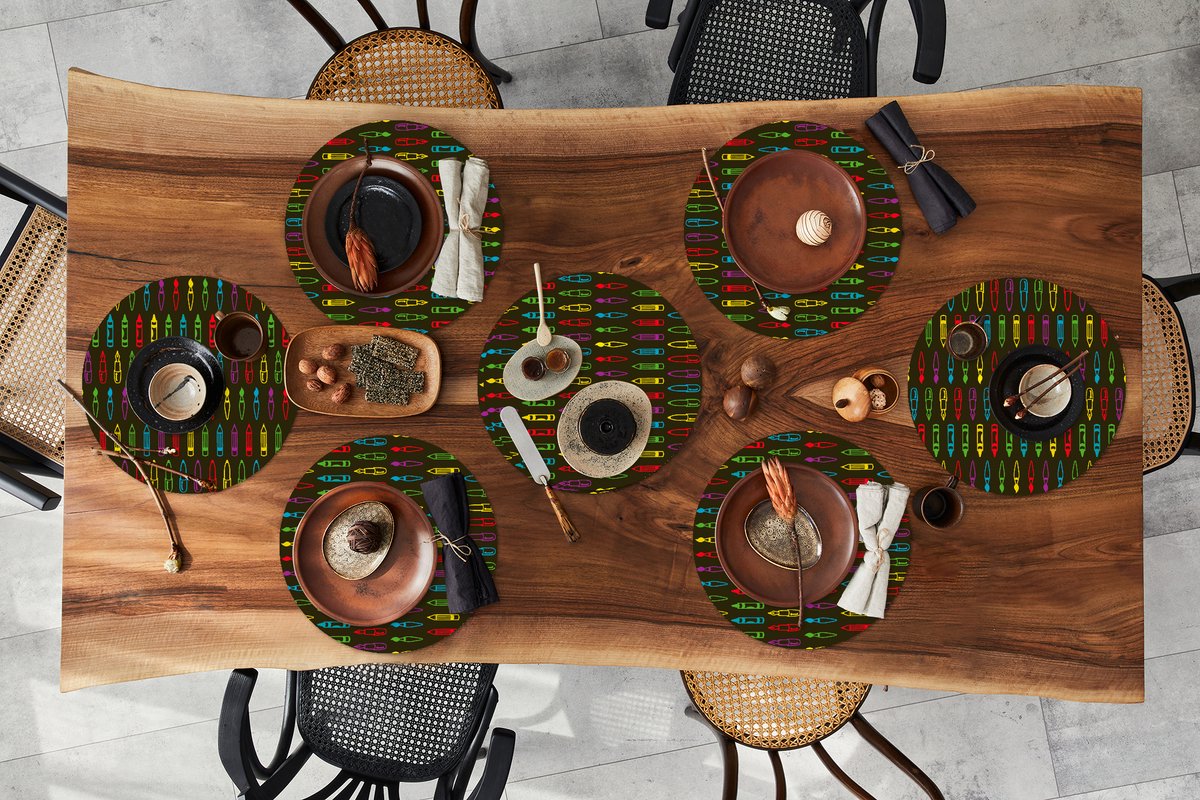 Ronde placemats - Onderlegger - Placemats rond - Potloden - Patronen - Stift - Regenboog - 8 stuks